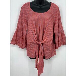 Kontrol Contemporary Top Blouse Plus Size 3X Red Blue Stripe Flare Tie Women New